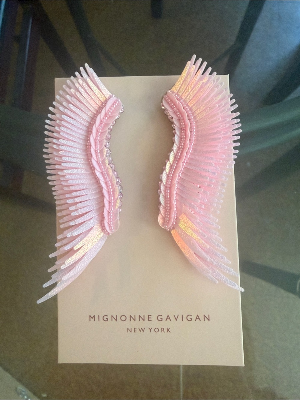 Mignonne Gavigan Gold Pink Iridescent Wing Earrings